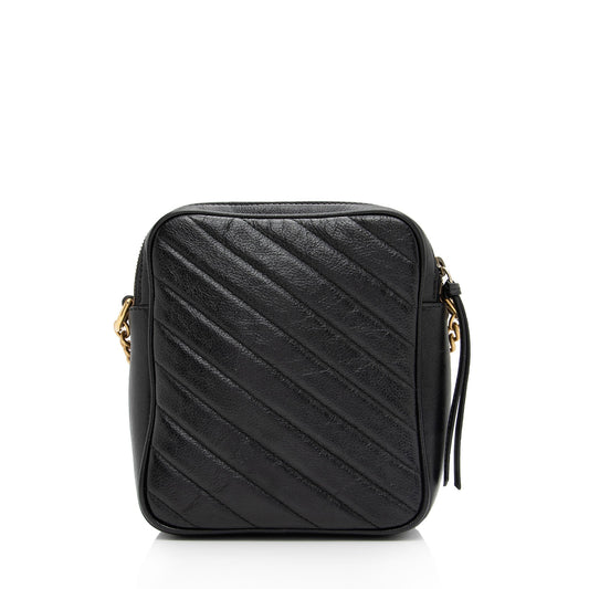 Gucci Diagonal Matelasse Leather GG Marmont Double Zip Mini Camera Bag