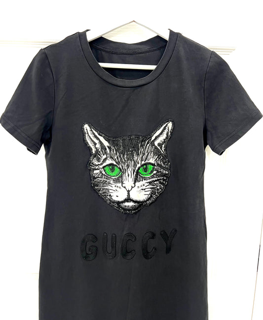 GUCCI MYSTIC CAT COTTON JERSEY T-SHIRT DRESS