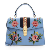 Gucci Embroidered Leather Floral Sylvie Top Handle Bag (SHF-7G6W1J)
