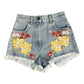 GUCCI EMBROIDERED RAW EDGE DENIM SHORTS