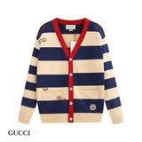 GUCCI EMBROIDERED STRIPED KNIT CARDIGAN