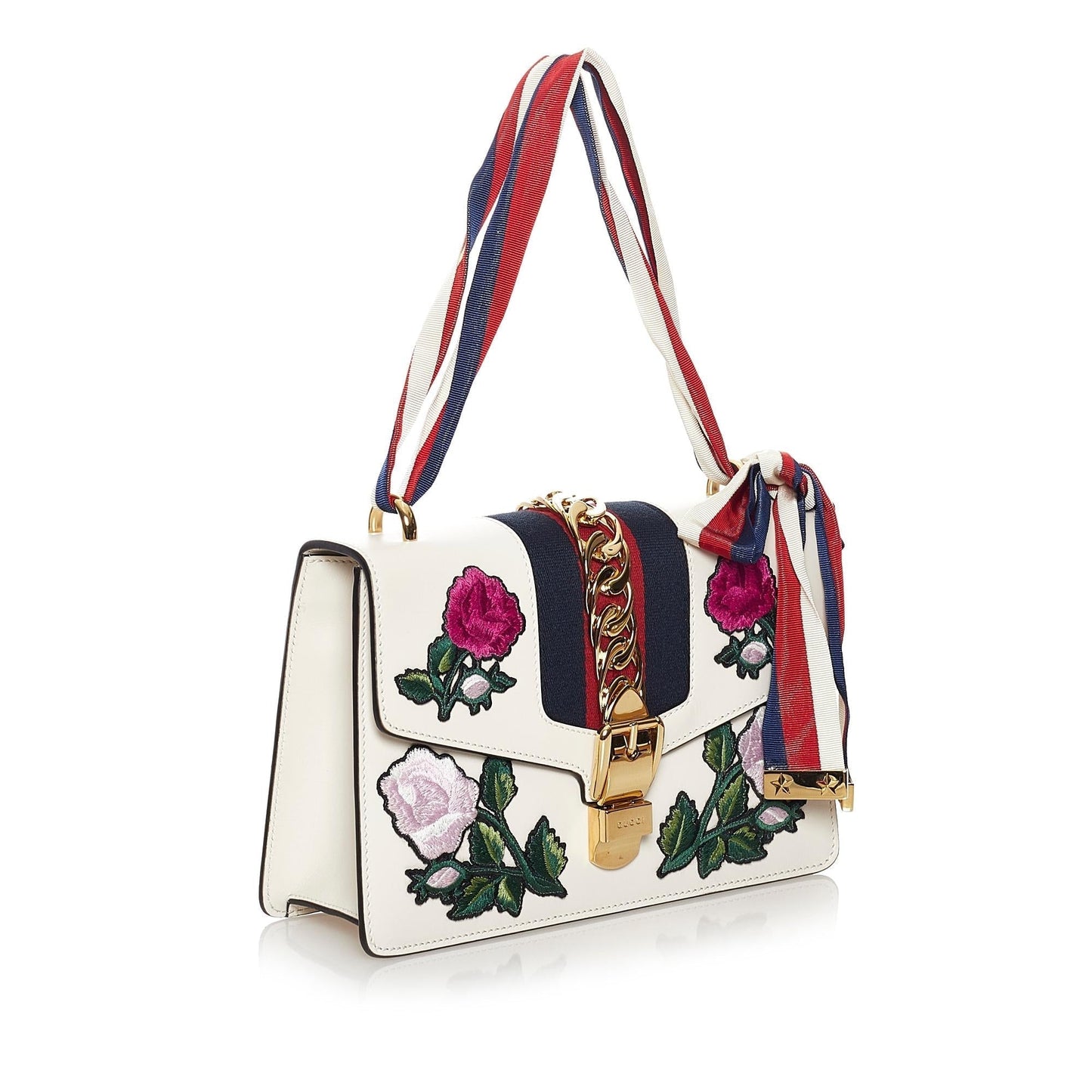 Gucci Embroidered Sylvie Leather Shoulder Bag (33807)