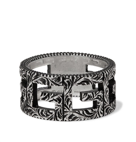 GUCCI ENGRAVED BURNISHED STERLING SILVER RING