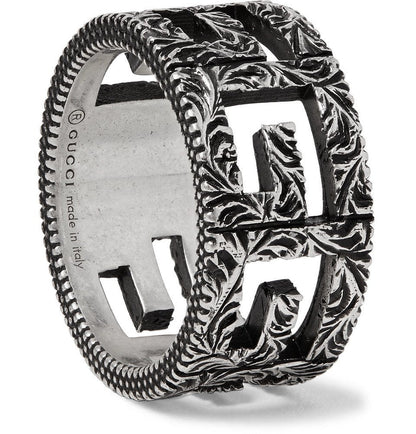 GUCCI ENGRAVED BURNISHED STERLING SILVER RING