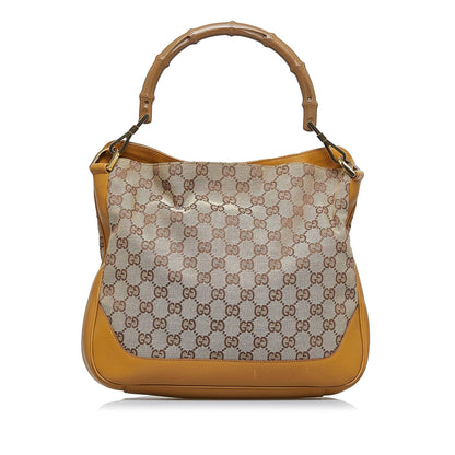Gucci GG Canvas Bamboo Web Satchel (vNpbkC)