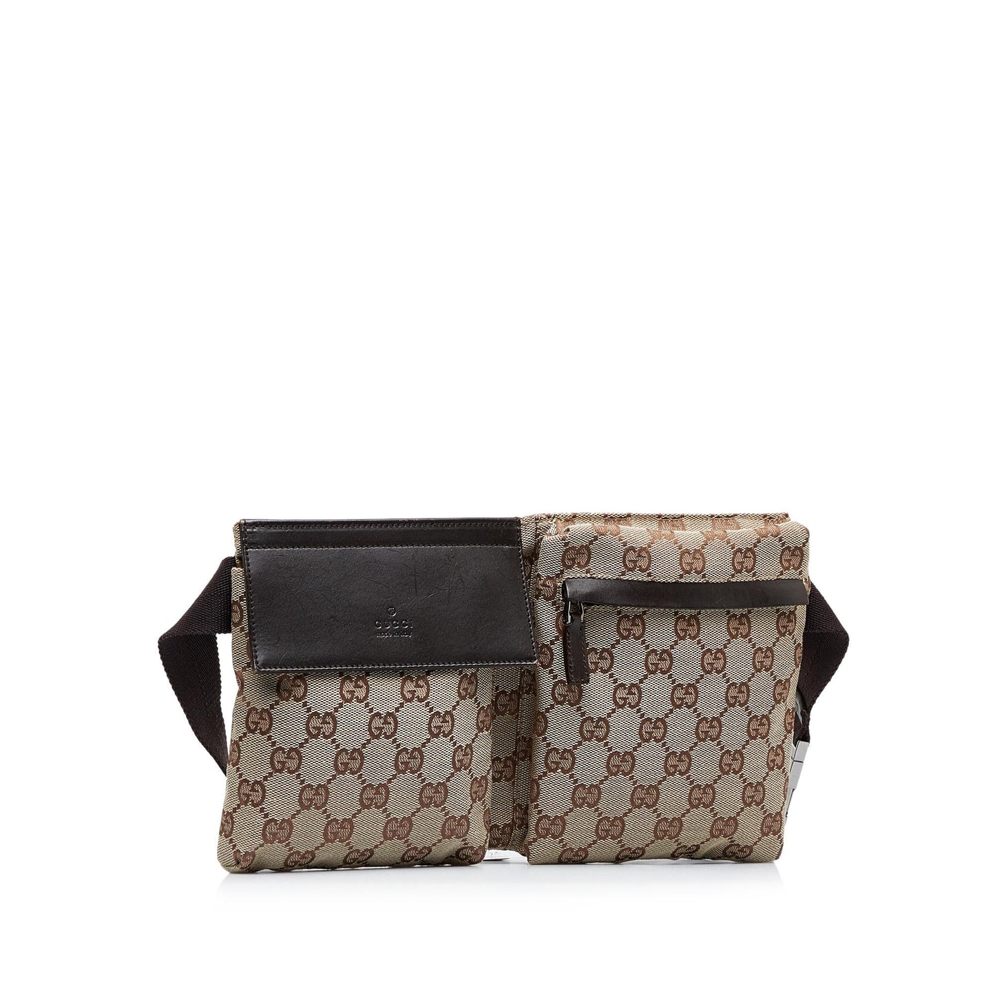 Gucci GG Canvas Double Pocket Belt Bag (BZKMqY)
