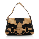 Gucci Canvas Leather Studded Horsebit Shoulder Bag (SHF-21925)