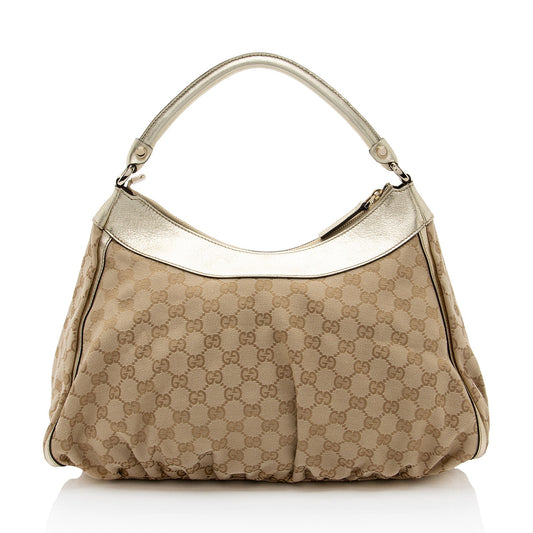 Gucci GG Canvas Metallic Leather D Ring Medium Hobo (SHF-hGJsEO)