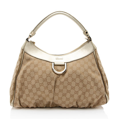 Gucci GG Canvas Metallic Leather D Ring Medium Hobo (SHF-hGJsEO)
