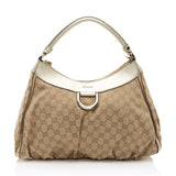 Gucci GG Canvas Metallic Leather D Ring Medium Hobo (SHF-hGJsEO)