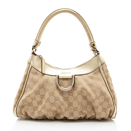 Gucci GG Canvas Metallic Leather D Ring Small Hobo (SHF-nI1P2Q)
