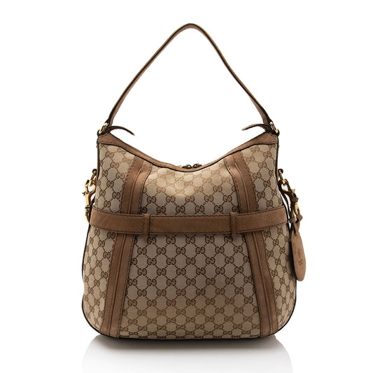 Gucci GG Canvas Suede Running Medium Hobo (SHF-FV9sin)
