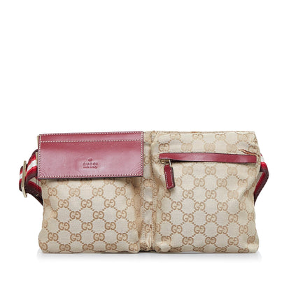 Gucci GG Canvas Web Double Pocket Belt Bag (AZ2VIh)