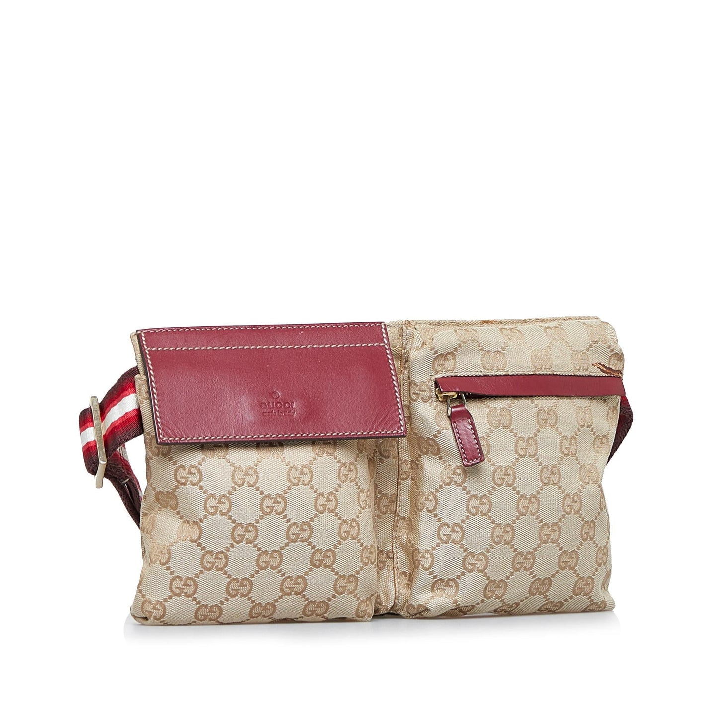 Gucci GG Canvas Web Double Pocket Belt Bag (AZ2VIh)