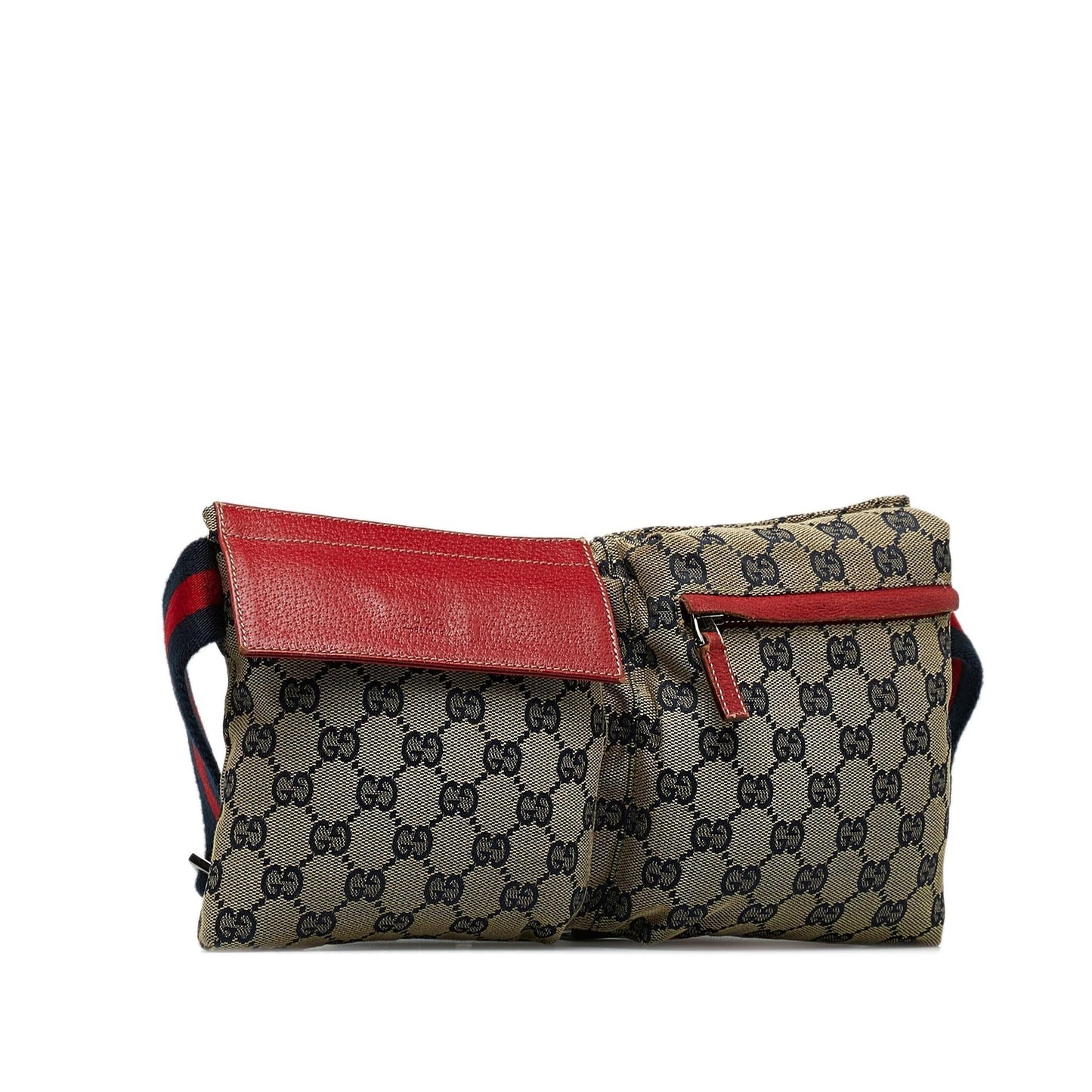 Gucci GG Canvas Web Double Pocket Belt Bag (u7MA9p)