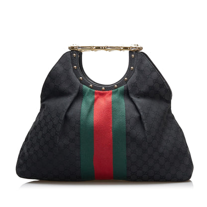 Gucci GG Canvas Web Metal Bamboo Tote (XlBfM7)