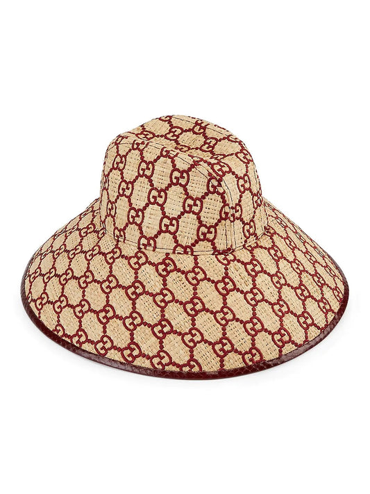 GUCCI GG EMBROIDERED RAFFIA HAT