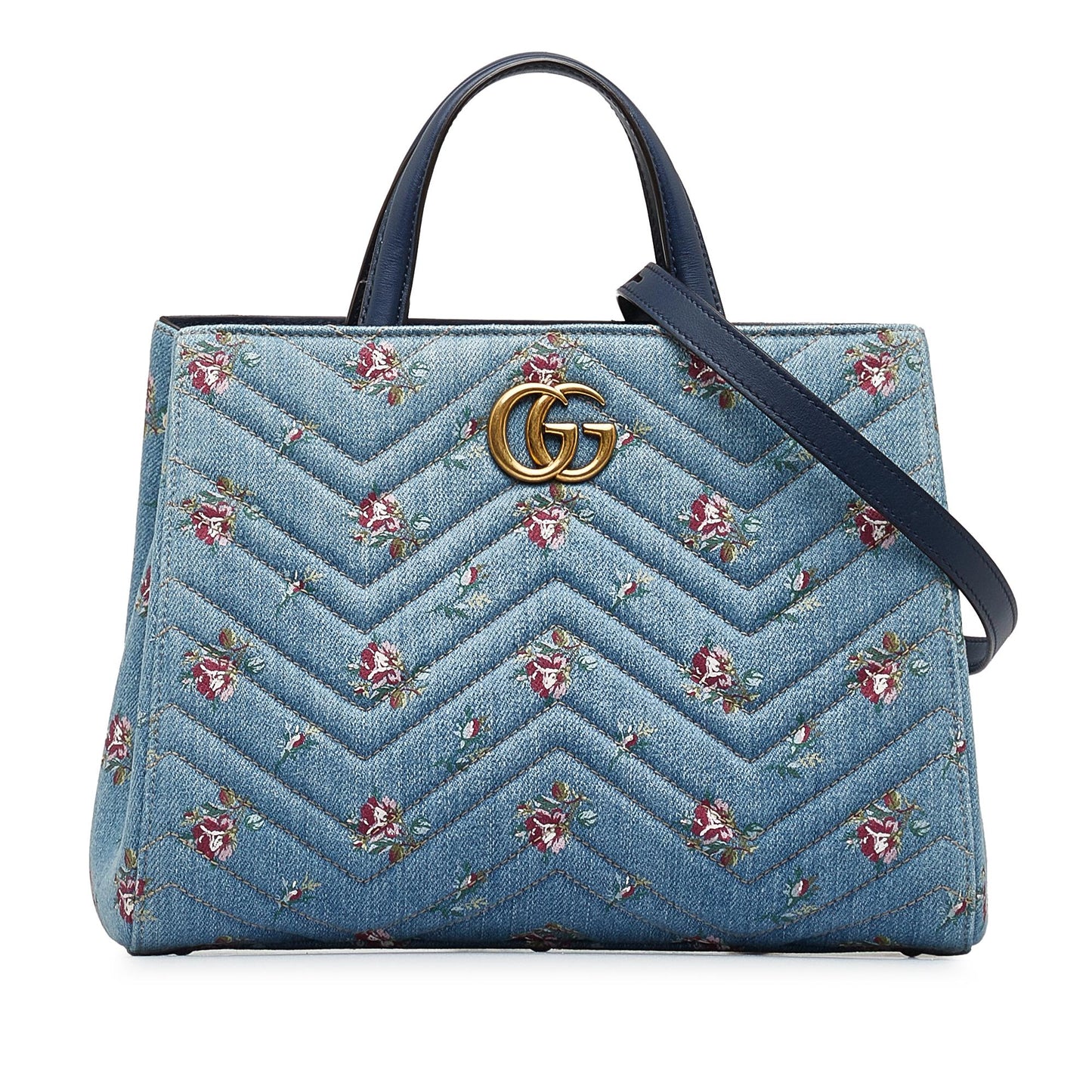 Gucci GG Marmont Flora Denim Satchel (dKHQjj)