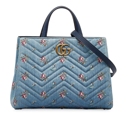 Gucci GG Marmont Flora Denim Satchel (dKHQjj)