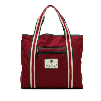 Gucci GG Nylon Crest Sherry Line Web Tote (Bio25q)