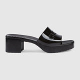 GUCCI EMBOSSED LOGO RUBBER PLATFORM SANDALS