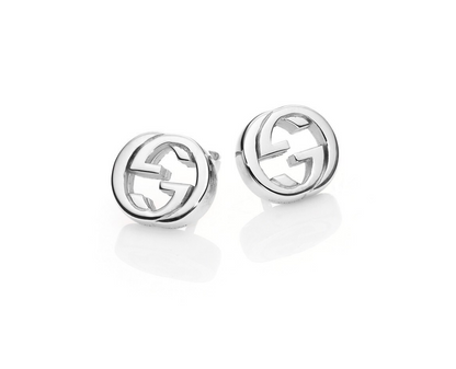 GUCCI Sterling Silver Interlocking Stud Earrings