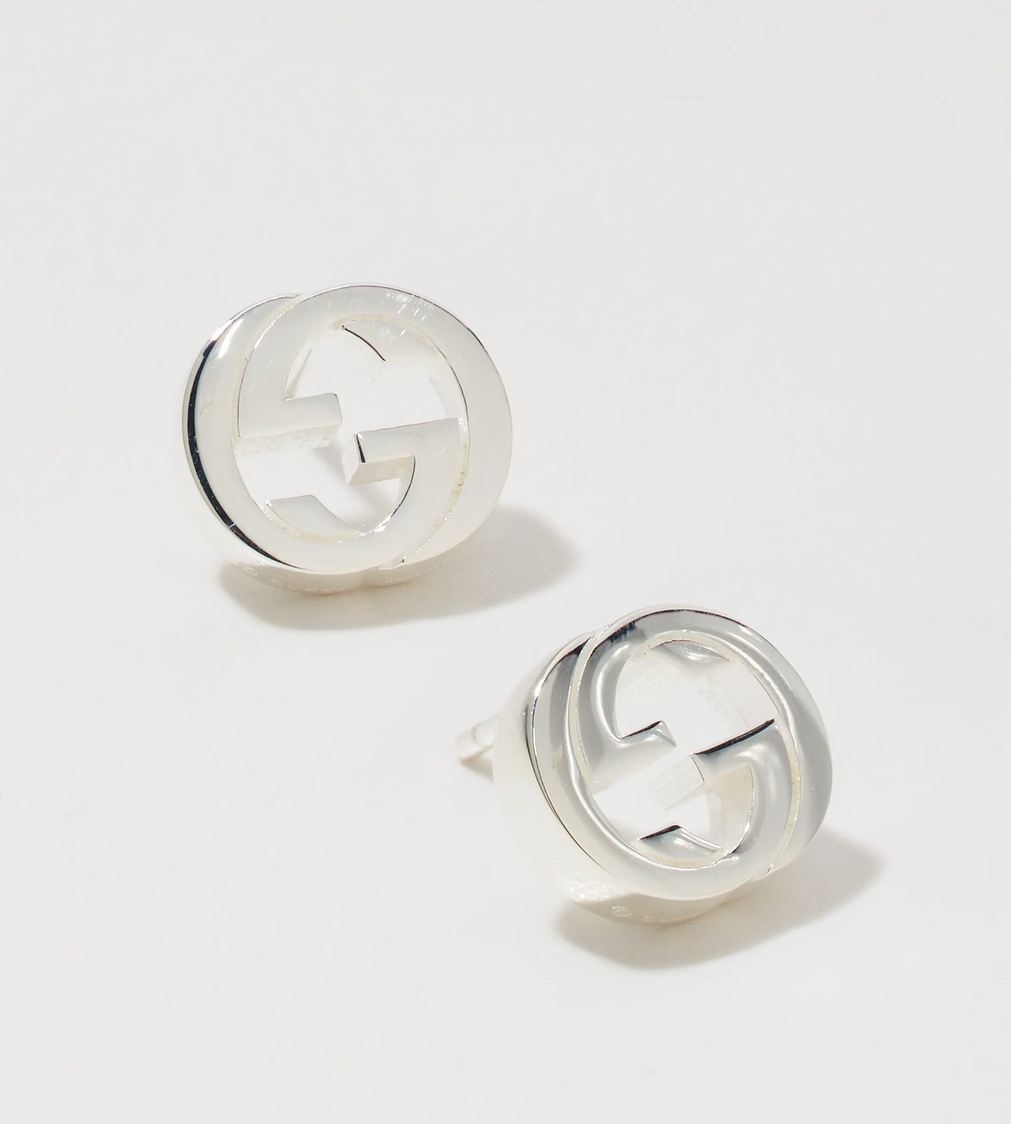 GUCCI Sterling Silver Interlocking Stud Earrings