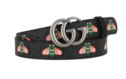 GUCCI GG SUPREME UNISEX BEE LEATHER BELT