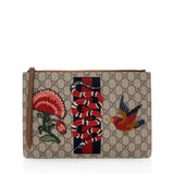 Gucci GG Supreme Embroidered Kingsnake Large Zip Pouch (SHF-19741)