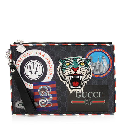 Gucci GG Supreme Embroidered Patchwork Large Zip Wristlet (SHF-20229)