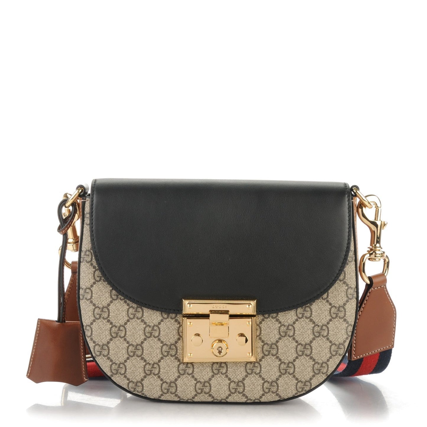 GUCCI GG SUPREME WEB LEATHER PADLOCK MEDIUM MESSENGER BAG