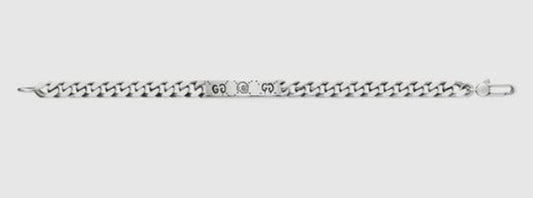 GUCCI GHOST ENGRAVED STERLING SILVER ID BRACELET