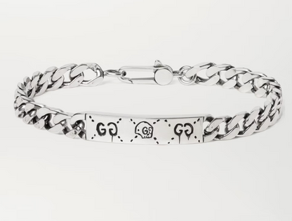 GUCCI GHOST ENGRAVED STERLING SILVER ID BRACELET