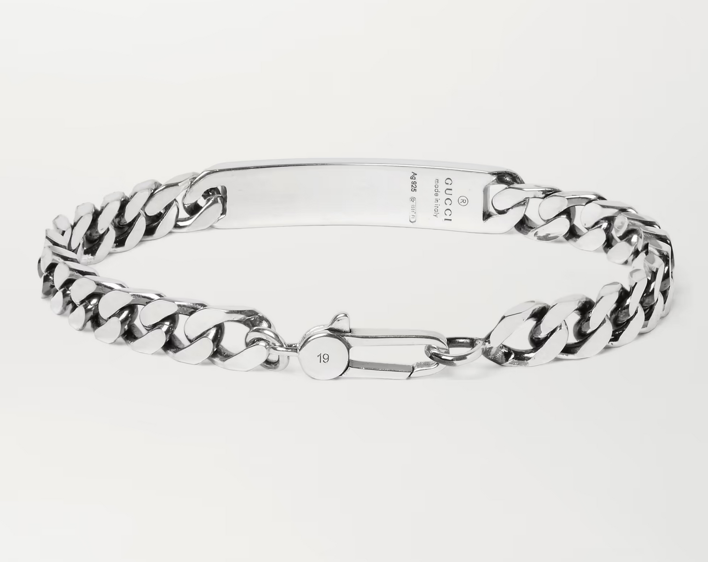 GUCCI GHOST ENGRAVED STERLING SILVER ID BRACELET