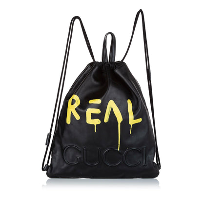 Gucci Gucci Ghost Drawstring Leather Backpack (32464)