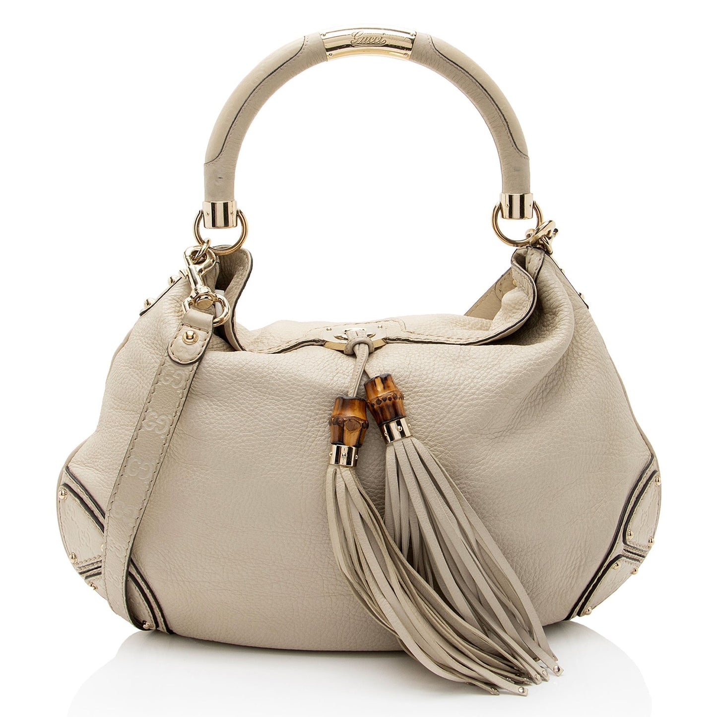 Gucci Guccissima Leather Bamboo Indy Large Satchel (SHF-M8NqdH)