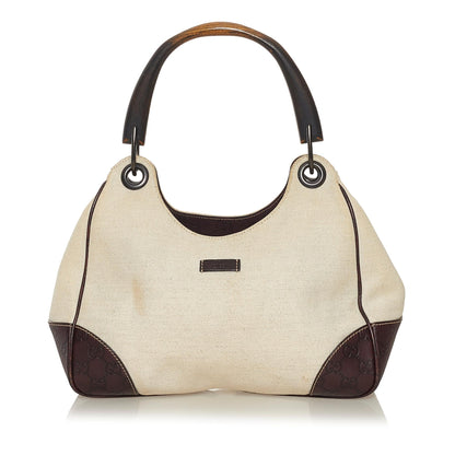Gucci Guccissima-Trimmed Canvas Colbert Wooden Handle Shoulder Bag (34854)
