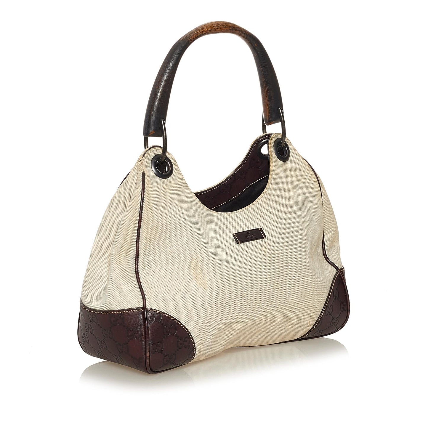 Gucci Guccissima-Trimmed Canvas Colbert Wooden Handle Shoulder Bag (34854)