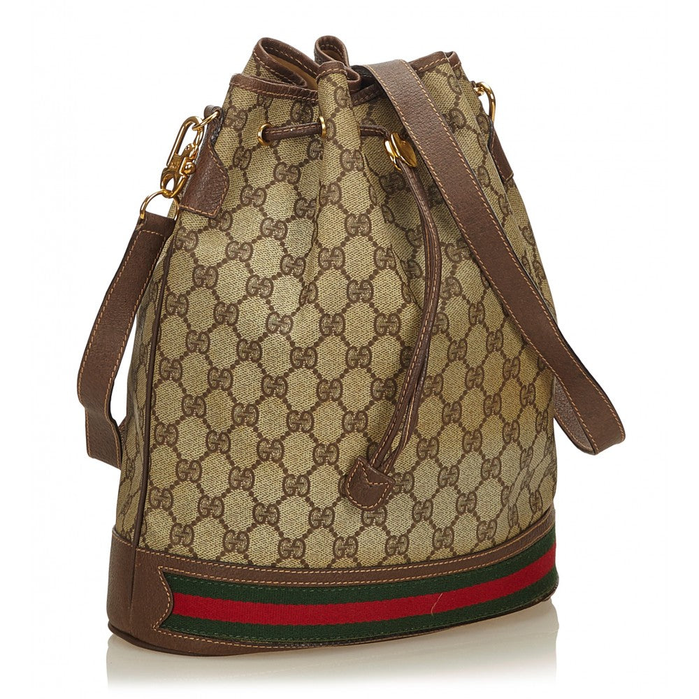 GUCCI   GUCCISSIMA WEB DRAWSTRING BUCKET BAG
