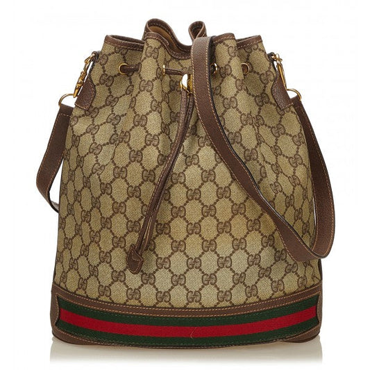 GUCCI   GUCCISSIMA WEB DRAWSTRING BUCKET BAG