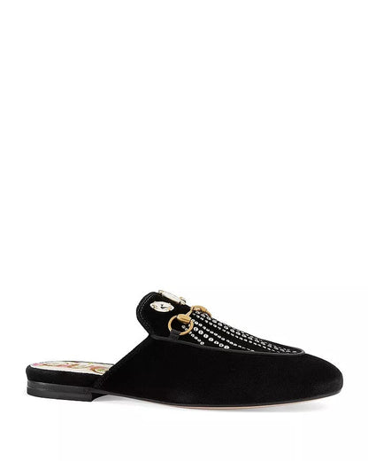 GUCCI HORSEBIT PRINCETOWN CRYSTAL EMBELLISHED VELVET MULES