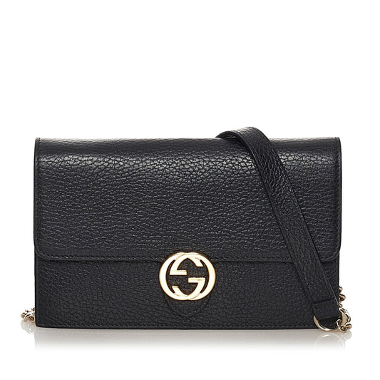 Gucci Interlocking G Chain Leather Wallet on Chain (33833)