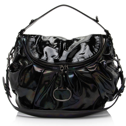 Gucci Iridescent Patent Leather Icon Bit Hobo (SHF-lmJOkR)
