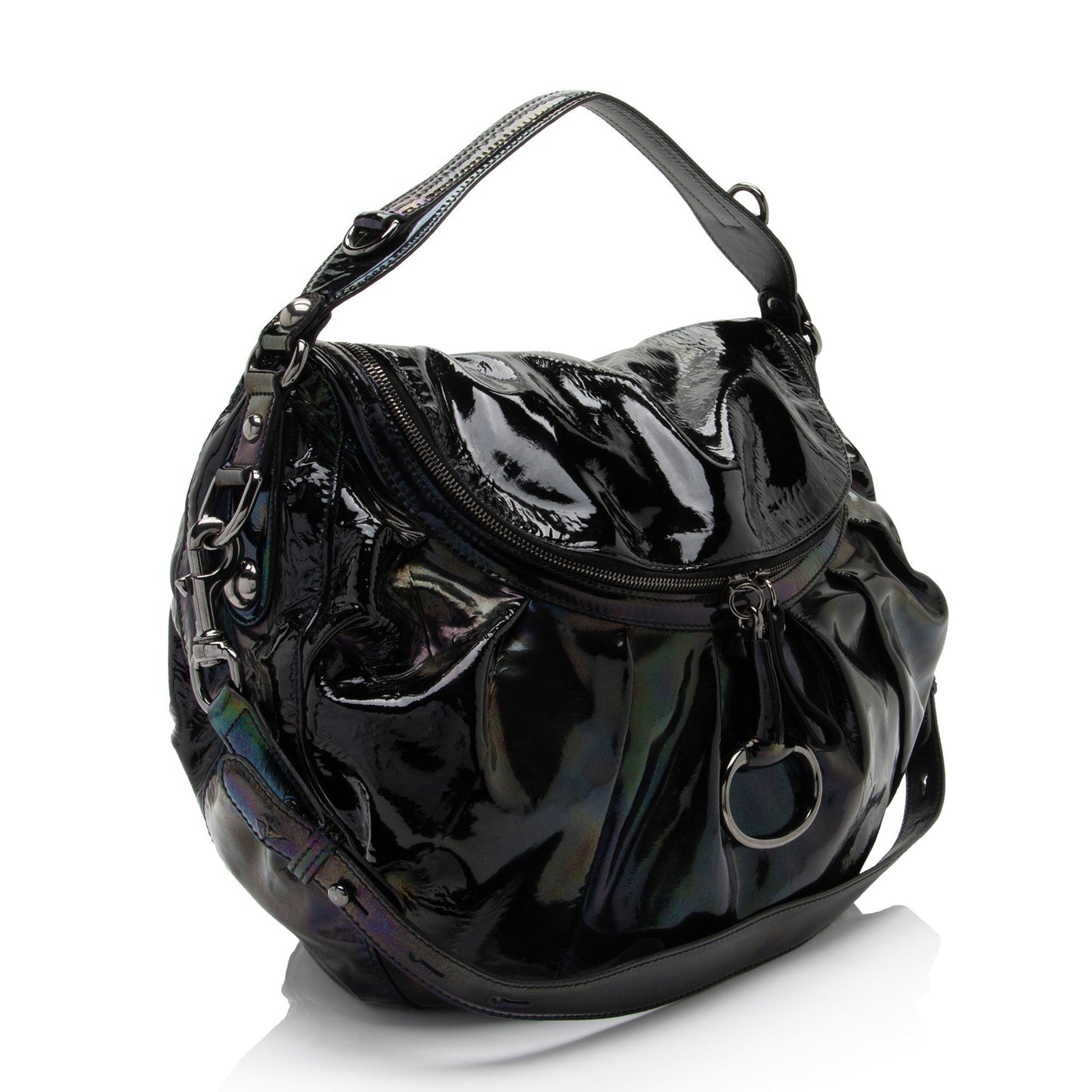 Gucci Iridescent Patent Leather Icon Bit Hobo (SHF-lmJOkR)