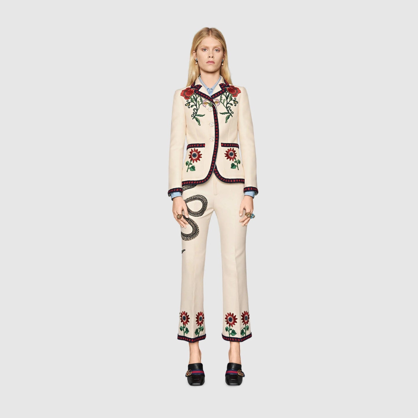 GUCCI FLORAL EMBROIDERED BLAZER AND TRO RS SUIT