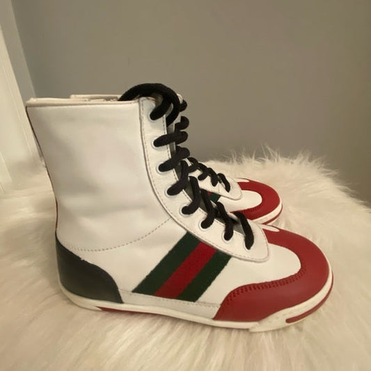 GUCCI KIDS ACE LEATHER HIGH TOP SNEAKERS