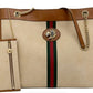 GUCCI LARGE RAJHA WEB TIGER CANVAS LEATHER TOTE BAG