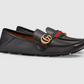GUCCI LEATHER DRIVER WEB SHOES