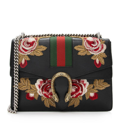 Gucci Leather Embroidered Rose Dionysus Medium Shoulder Bag (SHF-22427)