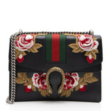 Gucci Leather Embroidered Rose Dionysus Medium Shoulder Bag (SHF-NIvfQT)